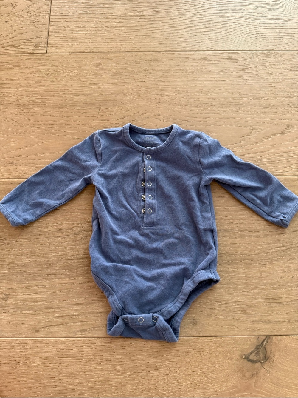 Long-Sleeve Baby Bodysuit in Slate Blue — Classic Henley Style
